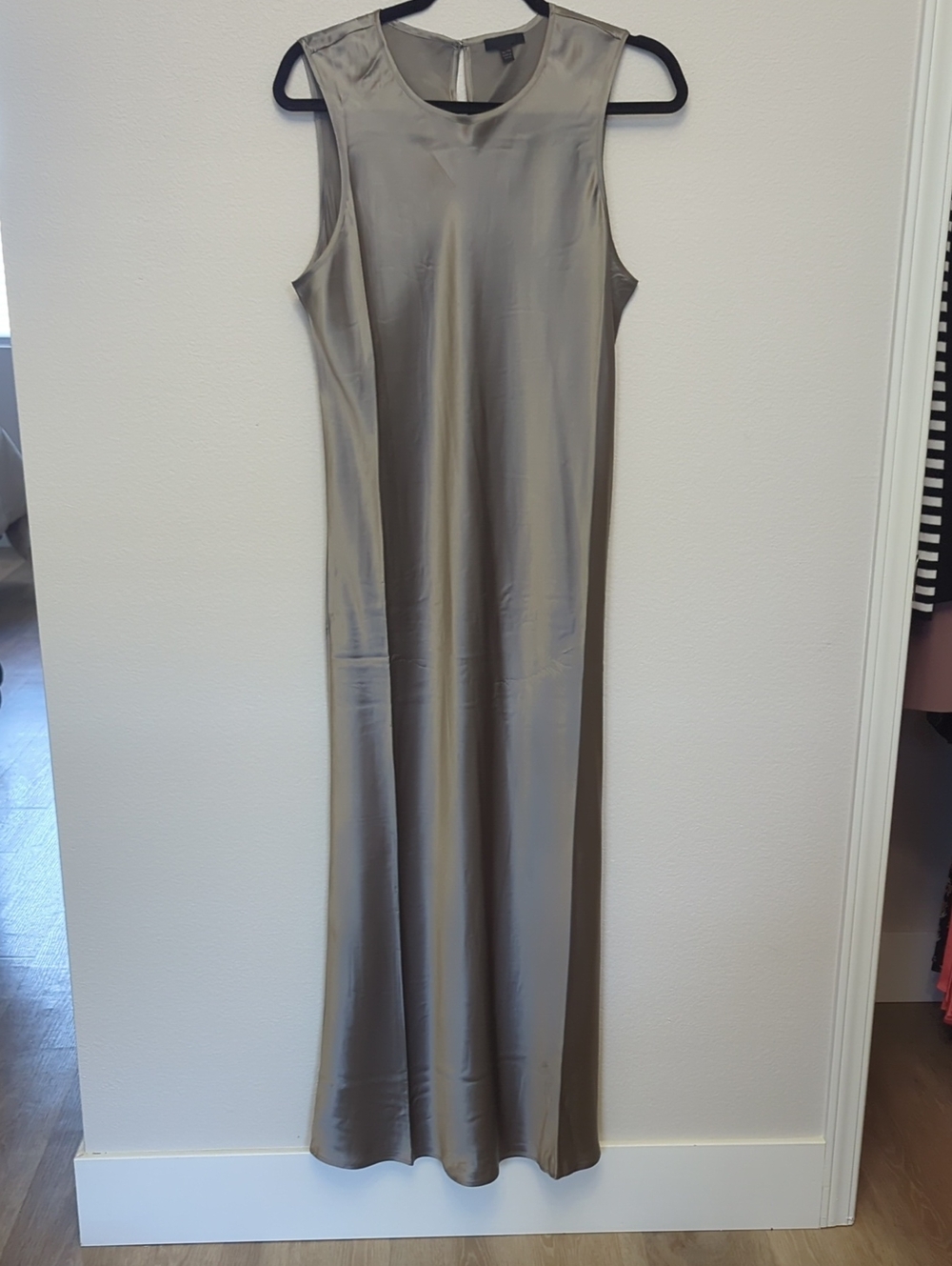 ATM Sleeveless Satin Maxi Dress in Taupe XL